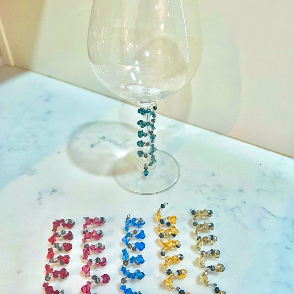 🛑SOLD🛑 Set of Six Colorful Beaded Wine Glass Charms